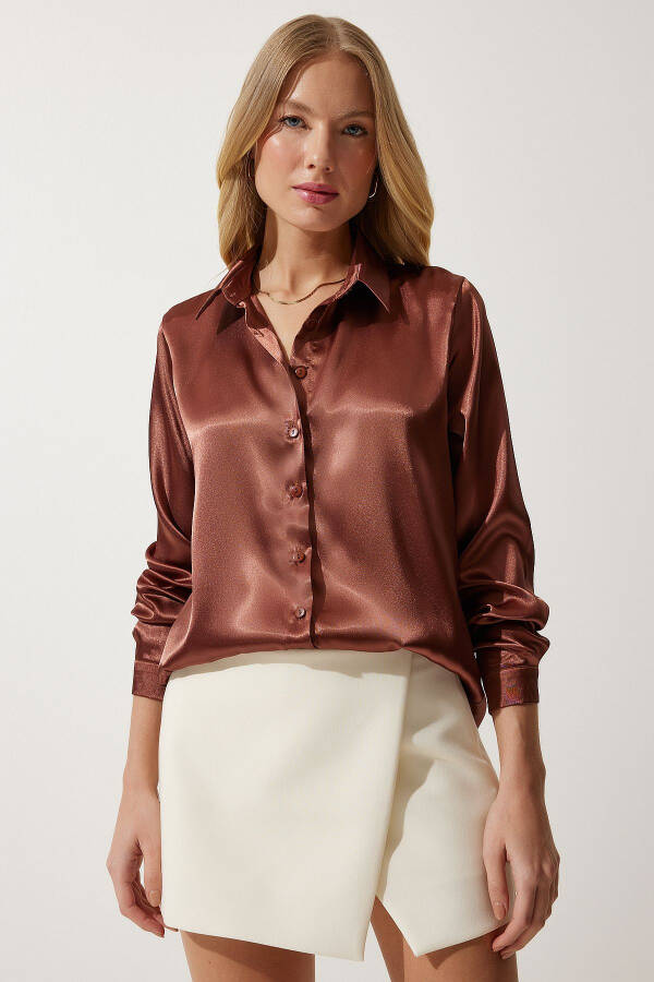 Women's Brown Lightweight Draped Satin Blouse DD00990 - 2