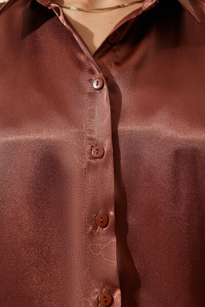 Women's Brown Lightweight Draped Satin Blouse DD00990 - 3