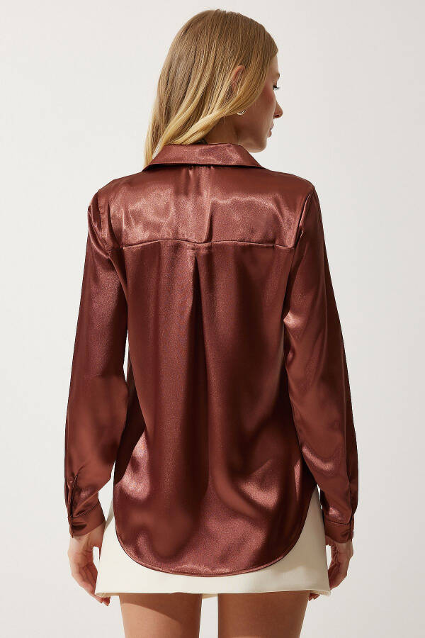 Women's Brown Lightweight Draped Satin Blouse DD00990 - 4