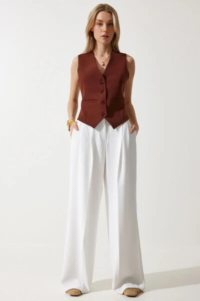 Women's Brown Short Knitted Cardigan Vest TO00048 - 3