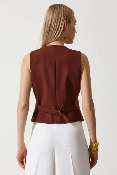 Women's Brown Short Knitted Cardigan Vest TO00048 - 5