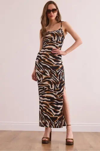 Women's Brown Side Slit Tank Maxi Knit 