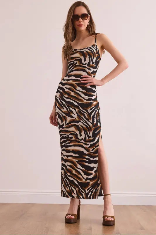 Women's Brown Side Slit Tank Maxi Knit - 1