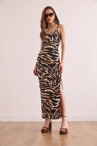 Women's Brown Side Slit Tank Maxi Knit - 2