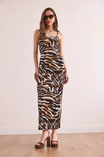 Women's Brown Side Slit Tank Maxi Knit - 4