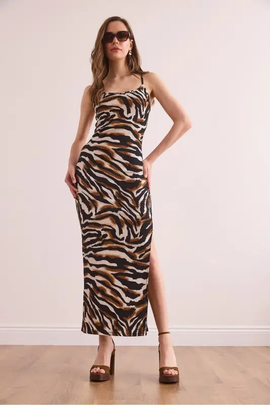 Women's Brown Side Slit Tank Maxi Knit - 5