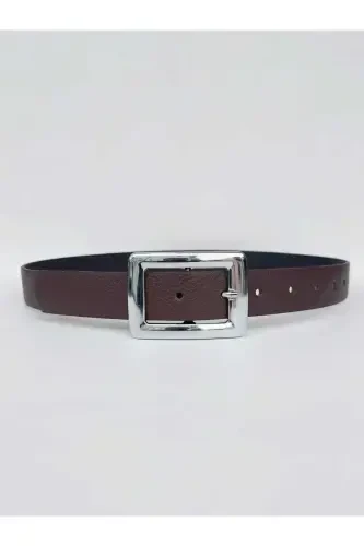 Women's Brown Silver Buckle Belt-Brown - 1