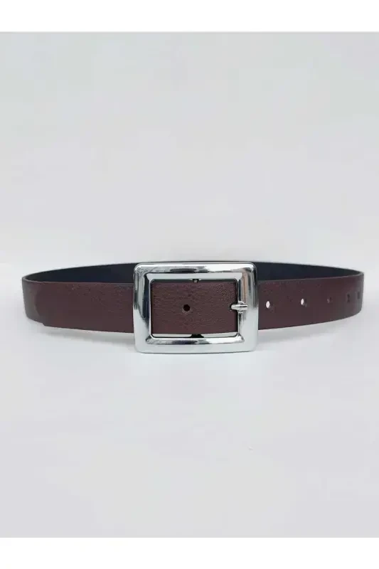 Women's Brown Silver Buckle Belt-Brown - 1