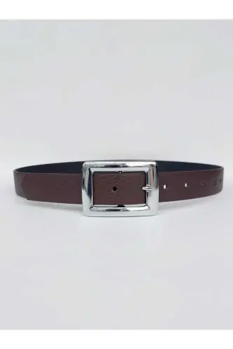 Women's Brown Silver Buckle Belt-Brown 