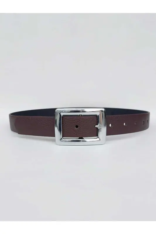 Women's Brown Silver Buckle Belt-Brown - KEMERIX