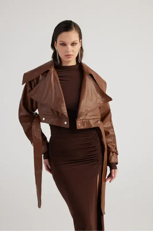 Women's Brown Snap Fastening Lined Neeko Lea - 3