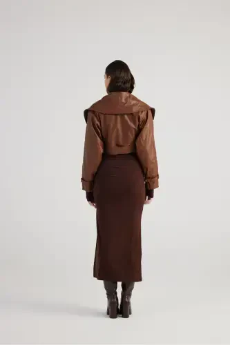 Women's Brown Snap Fastening Lined Neeko Lea - 5