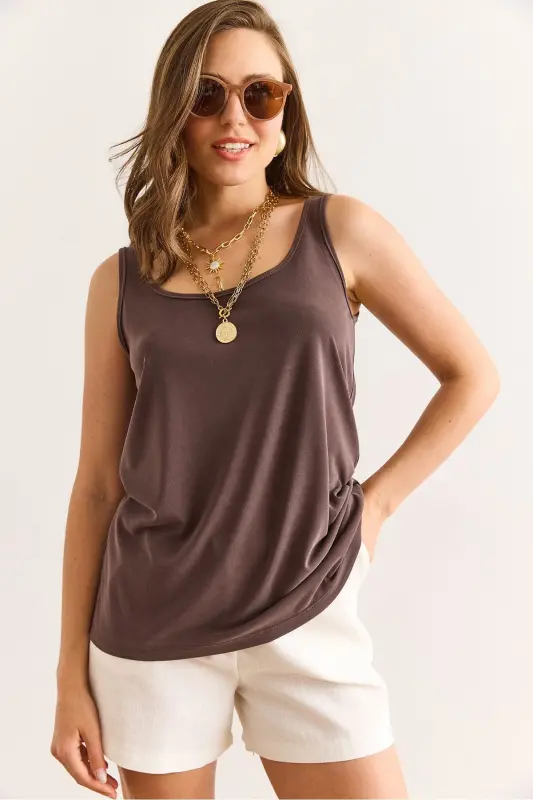 Women's Brown Strappy Relaxed Fit Modal Blouse BLZ-190 - 1