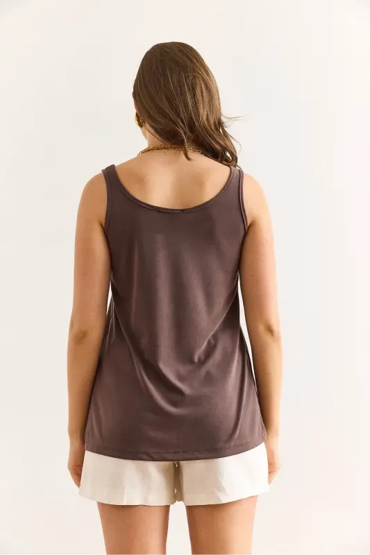 Women's Brown Strappy Relaxed Fit Modal Blouse BLZ-190 - 2