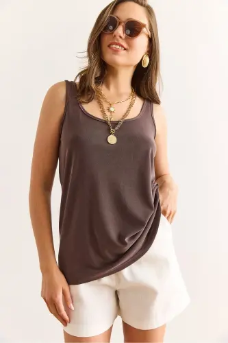 Women's Brown Strappy Relaxed Fit Modal Blouse BLZ-190 - 4