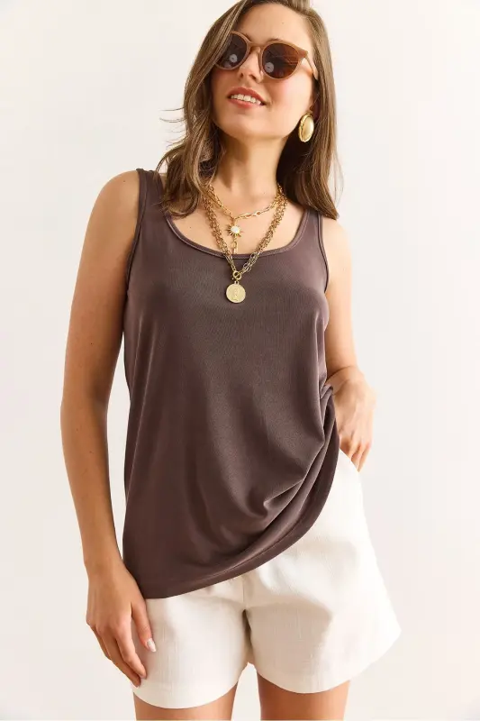 Women's Brown Strappy Relaxed Fit Modal Blouse BLZ-190 - 4