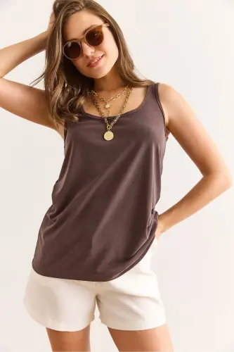 Women's Brown Strappy Relaxed Fit Modal Blouse BLZ-190 - 5