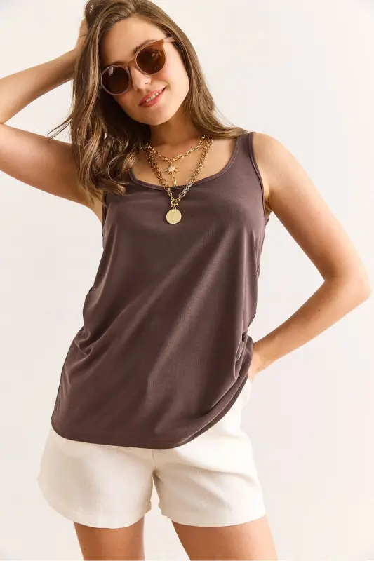Women's Brown Strappy Relaxed Fit Modal Blouse BLZ-190 - 5