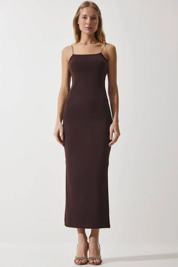 Women's Brown String Strap Wrap Sandy Dress DZ00114 - 3