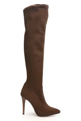 Women's Brown Suede Stretch Over-the-Knee Stocking Boot-Brown - 1