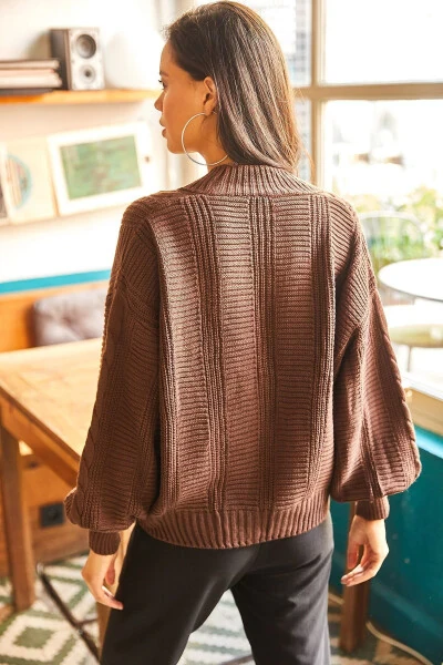Women's Brown Thick Hair Knitted Braid Cardigan HRK-19000082 - 5