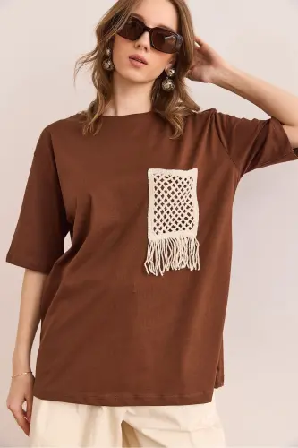 Women's Brown Trimmed T-Shirt TSH-19000768-Coffee 
