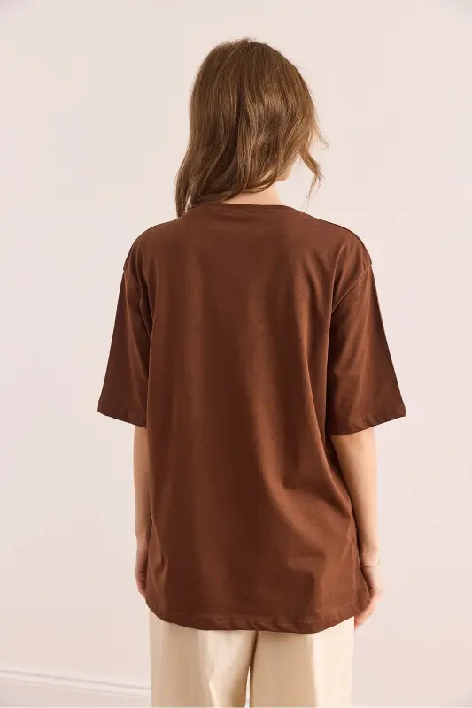Women's Brown Trimmed T-Shirt TSH-19000768-Coffee - 2