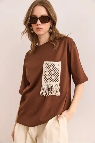 Women's Brown Trimmed T-Shirt TSH-19000768-Coffee - 3