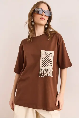 Women's Brown Trimmed T-Shirt TSH-19000768-Coffee - 4