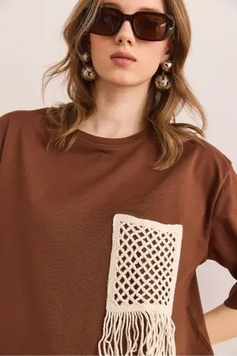 Women's Brown Trimmed T-Shirt TSH-19000768-Coffee - 5