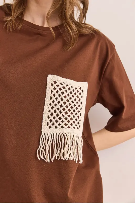 Women's Brown Trimmed T-Shirt TSH-19000768-Coffee - 6