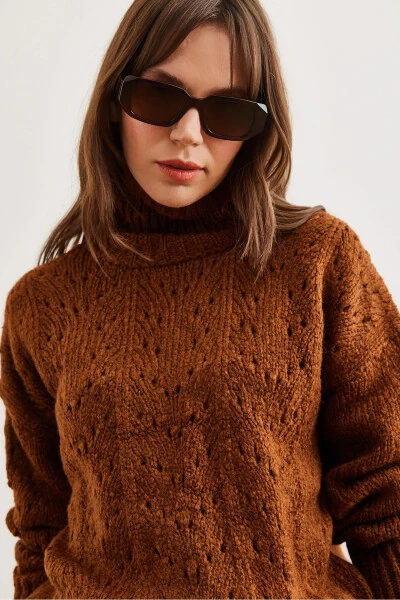 Women's Brown Turtleneck Sweater Soft Touch Knitwear KZK-19000892 - 5