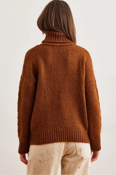 Women's Brown Turtleneck Sweater Soft Touch Knitwear KZK-19000892 - 6