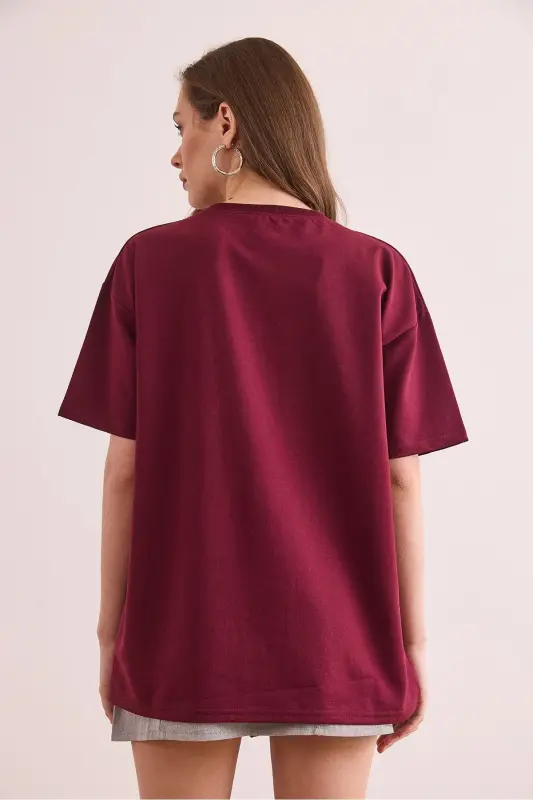 Women's Burgundy 1984 Printed Relaxed Fit 2 Yarn T-Shirt T - 2