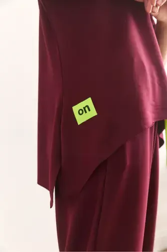Women's Burgundy Asymmetric Blouse Soft Touch Bottom Top Set - 7