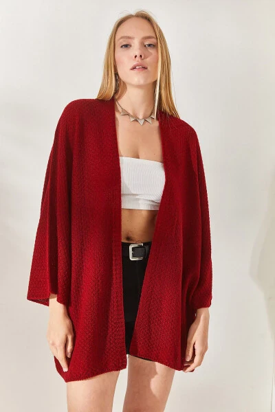 Women's Burgundy Batwing Spring Cardigan HRK-19000057 - OLALOOK (1)