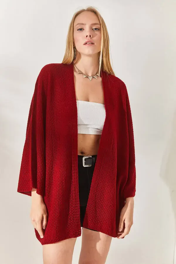 Women's Burgundy Batwing Spring Cardigan HRK-19000057 - 2