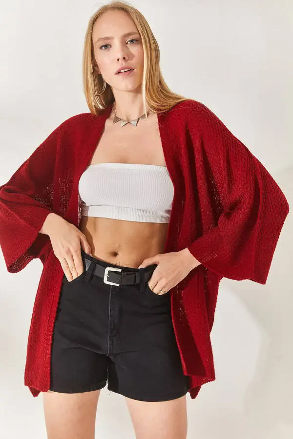 Women's Burgundy Batwing Spring Cardigan HRK-19000057 - 3
