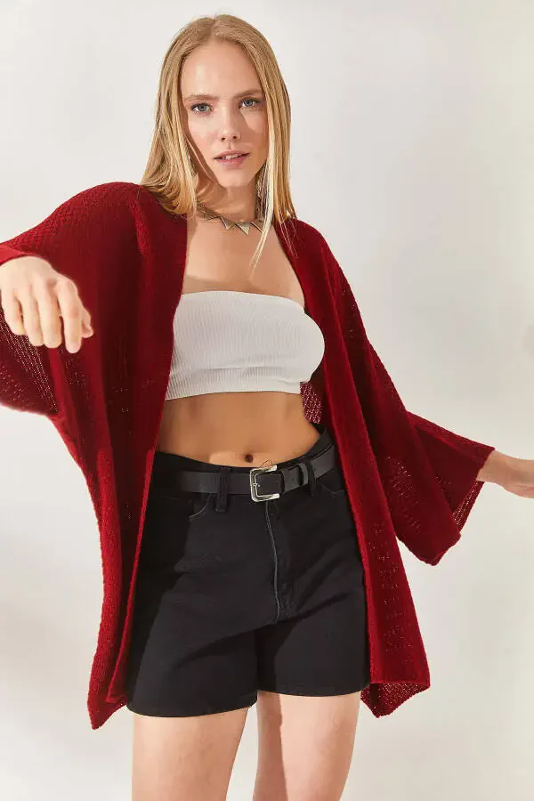 Women's Burgundy Batwing Spring Cardigan HRK-19000057 - 4