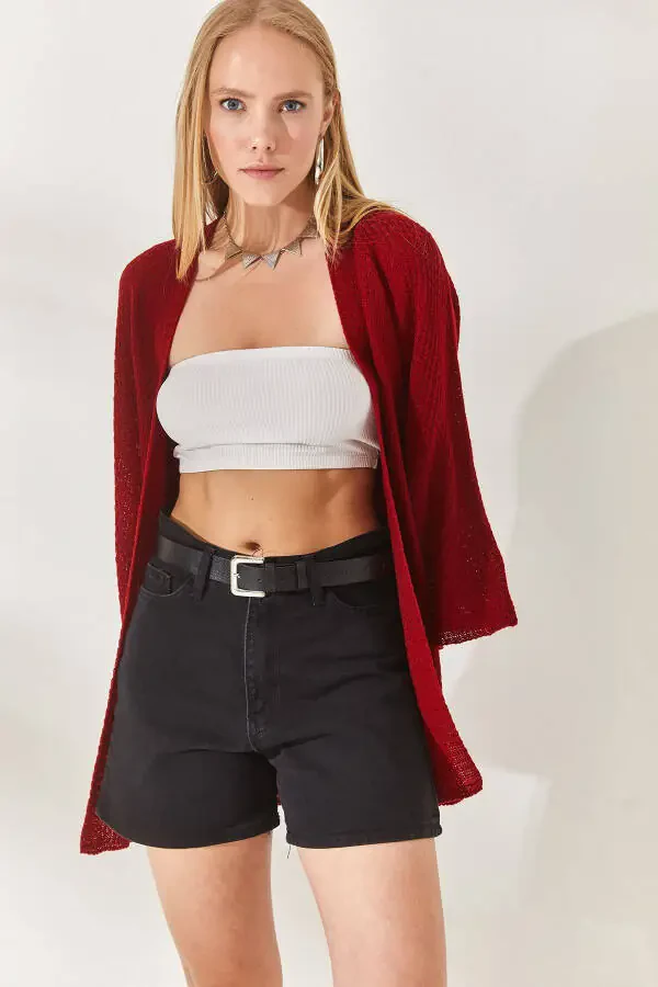 Women's Burgundy Batwing Spring Cardigan HRK-19000057 - 5