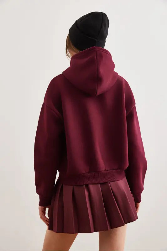Women's Burgundy Bear Appliqued Thistle Hooded Sweatshirt SWT-19000712 - 8