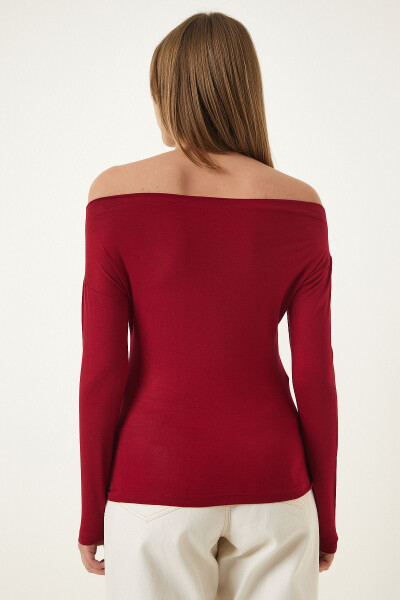 Women's Burgundy Boat Neck Knit Blouse RX00046 - 5