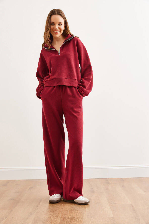 Women's Burgundy Bottom and Top Polo Collar Thessalonica Set TKM-19000324 - 5