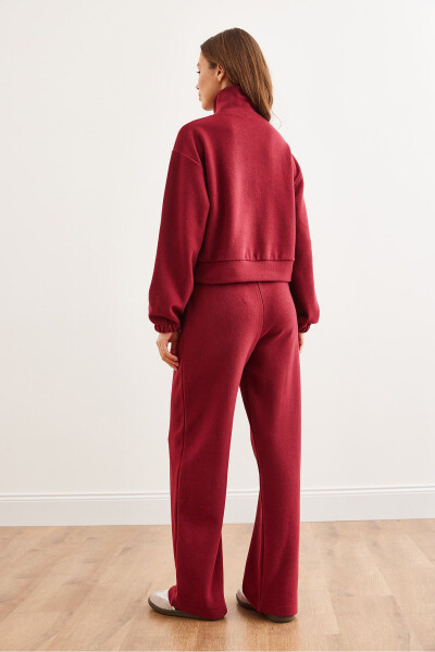 Women's Burgundy Bottom and Top Polo Collar Thessalonica Set TKM-19000324 - 8