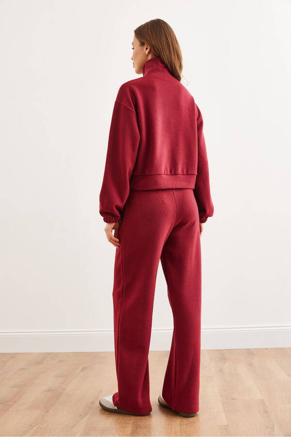 Women's Burgundy Bottom and Top Polo Collar Thessalonica Set TKM-19000324 - 8