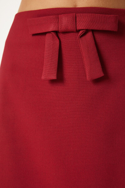 Women's Burgundy Bow Detail Mini Woven Skirt UL00043 - 4