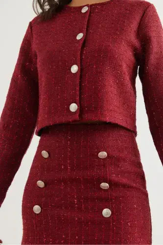 Women's Burgundy Button Detailed Skirt Suit TKM-19000316-Burgundy - 6