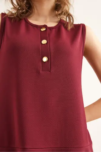 Women's Burgundy Buttoned Skirt Detailed Crepe Dress DRS-1 - 5