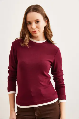 Women's Burgundy Collar and Skirt Garnished Soft Touch Flexible Blouse BLZ-19002802-Burgundy - 9