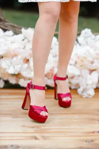 Women's Burgundy Criss Cross Strap Closed Heel Shoes-Burgundy - 1